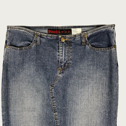 (33") Y2K Mudd Low Rise Denim Midi Skirt