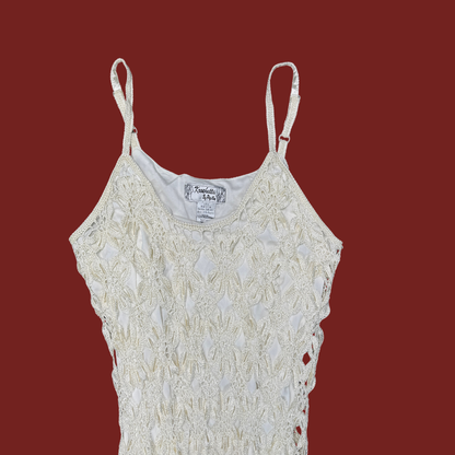 (M/L) 90s/Y2K White Crochet Maxi Dress