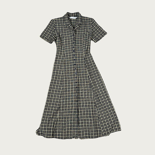 (M) 80s/90s Plaid Collared Maxi Dress