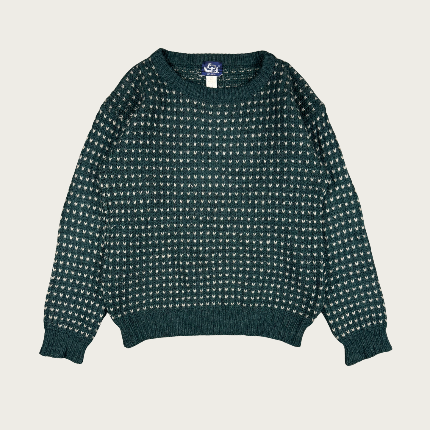 (L/XL) Woolrich Green/Cream Wool Dotted Sweater