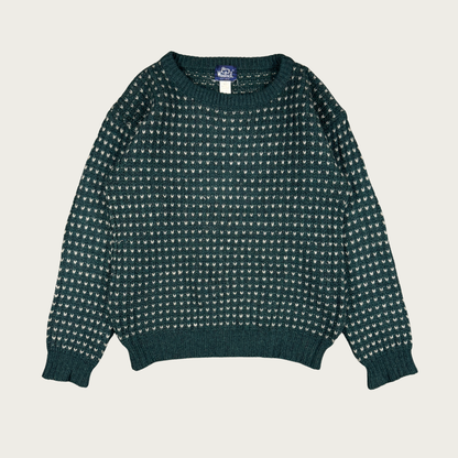 (L/XL) Woolrich Green/Cream Wool Dotted Sweater