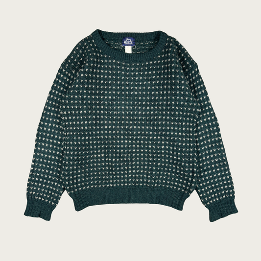 (L/XL) Woolrich Green/Cream Wool Dotted Sweater