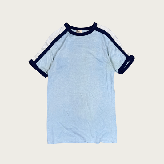 (M/L) 70s Light Blue/Navy Stripe Tee