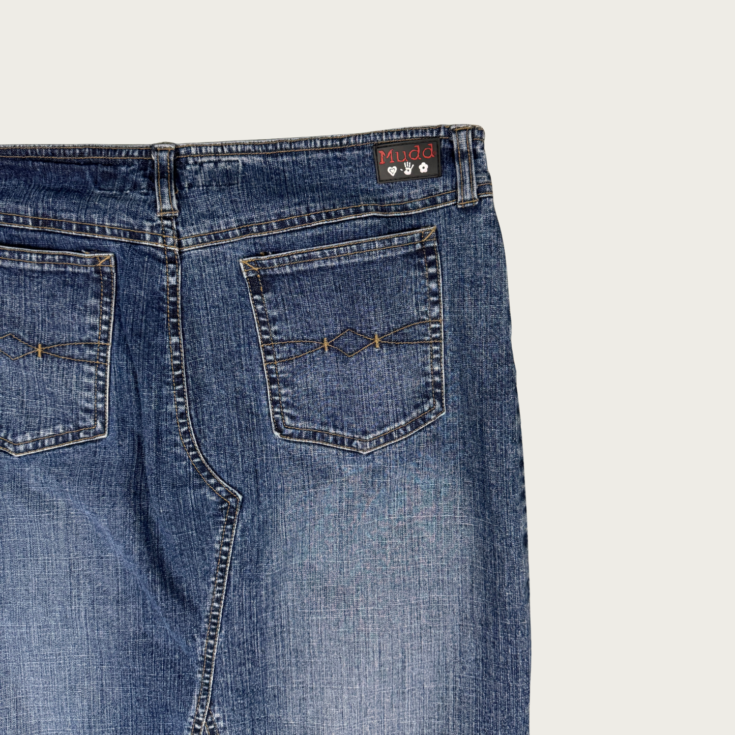 (33") Y2K Mudd Low Rise Denim Midi Skirt