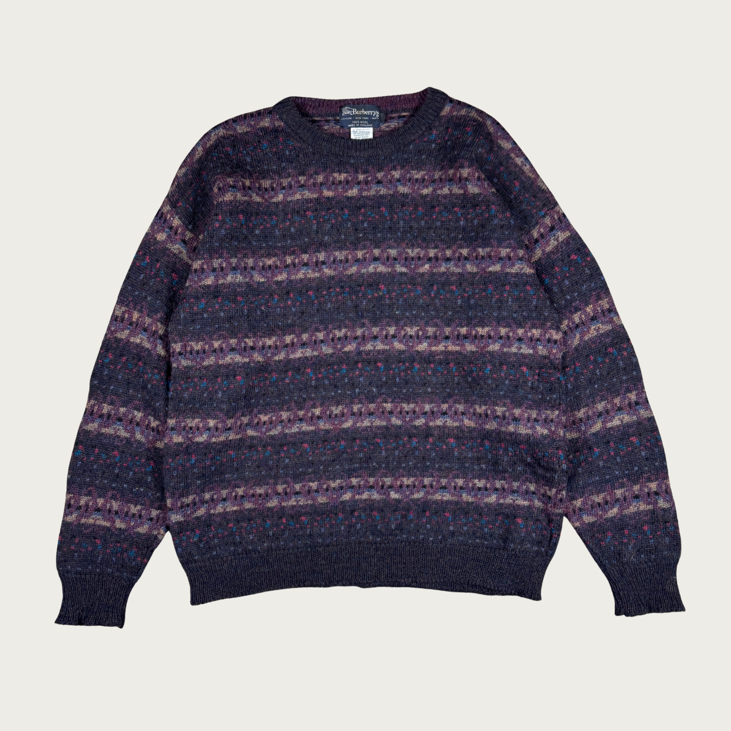 (XL) 90s Burberry Gray/Purple Sweater