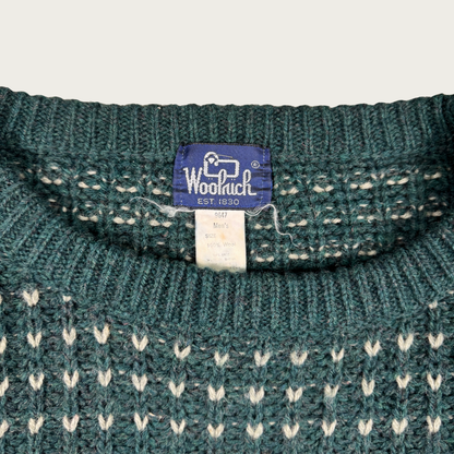 (L/XL) Woolrich Green/Cream Wool Dotted Sweater
