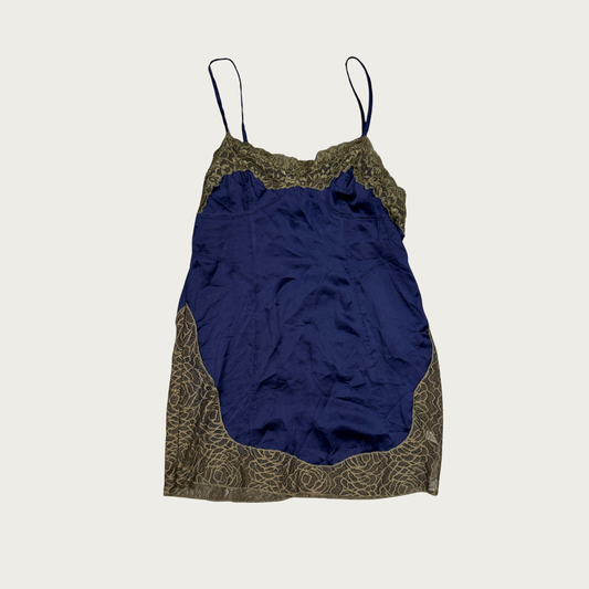 (M) Free People Navy/Green Slip Dress