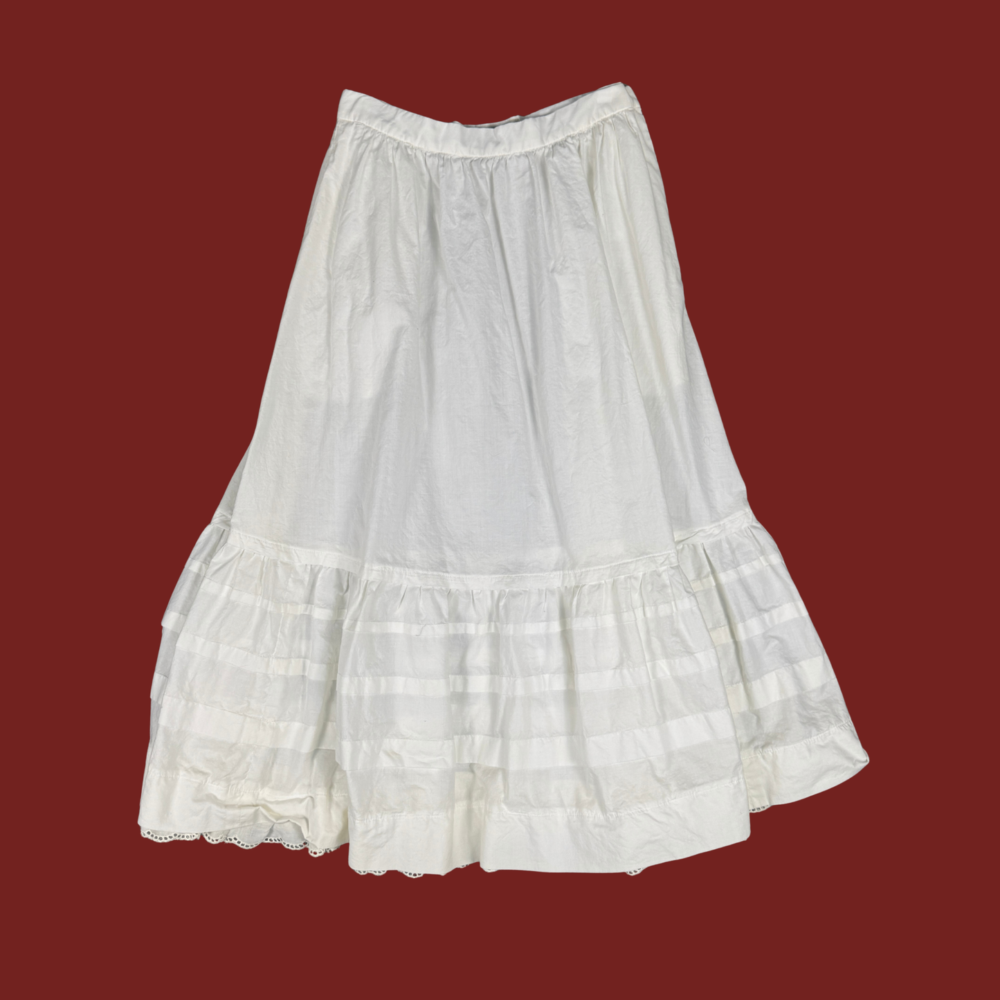 (24") 80s/90s White Eyelet Trim Midi Skirt