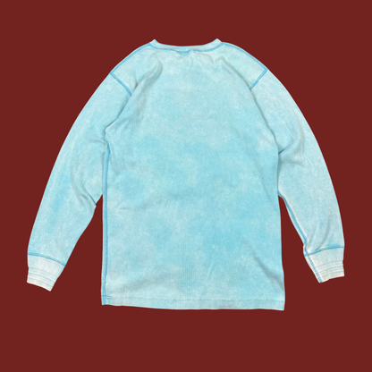 (M/L) 80s/90s Teal Dyed Cotton Thermal Long Sleeve Henley