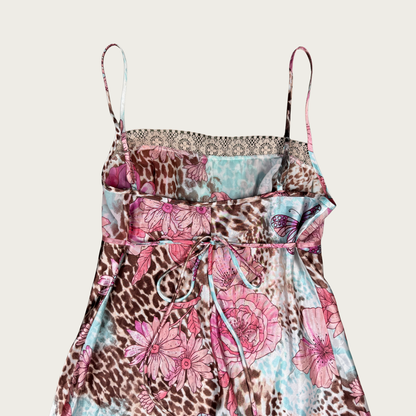 (S/M) Y2K Floral Multi Pattern Slip Dress