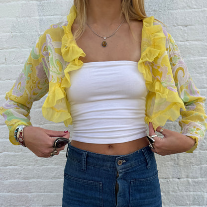 (M) Yellow Floral Cropped Layering Blouse