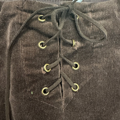 (32") 90s/Y2K Brown Corduroy Lace Up Midi Skirt