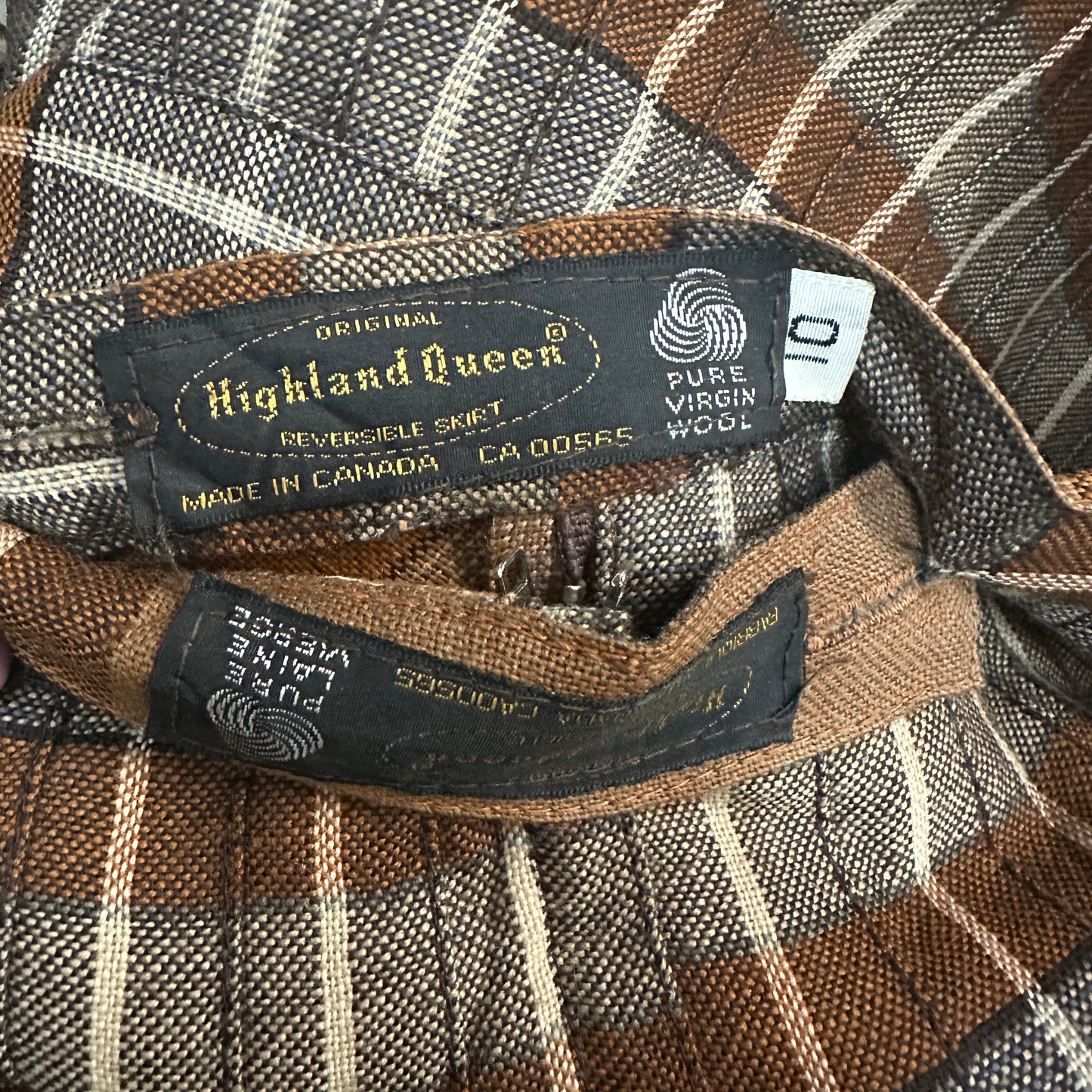 (26") 60s/70s Brown Plaid Pleated Midi Skirt