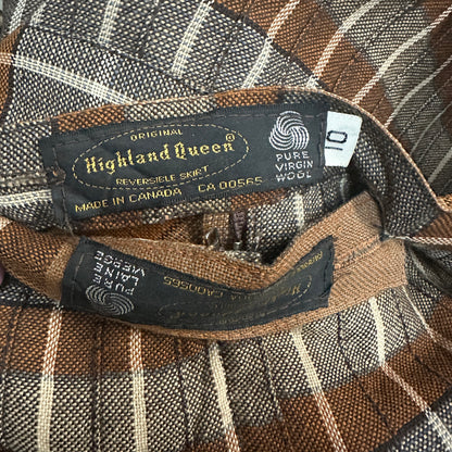 (26") 60s/70s Brown Plaid Pleated Midi Skirt