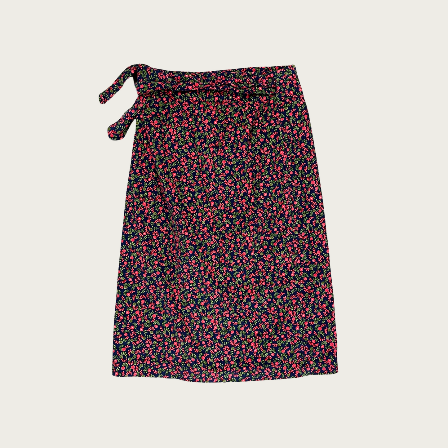 (M/L) Navy Blue Corduroy Floral Wrap Skirt