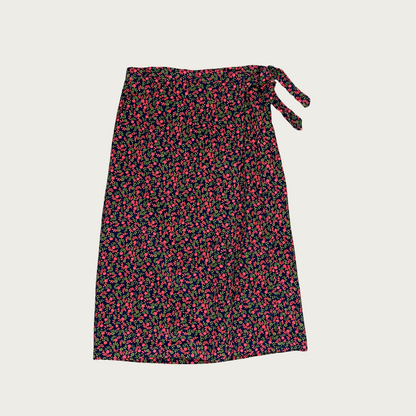 (M/L) Navy Blue Corduroy Floral Wrap Skirt